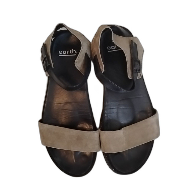 Earth Shoes - Earth Womens Size 8.5 Sandals Shoes Leather Open Toe Buckle Closer Olive Comfort